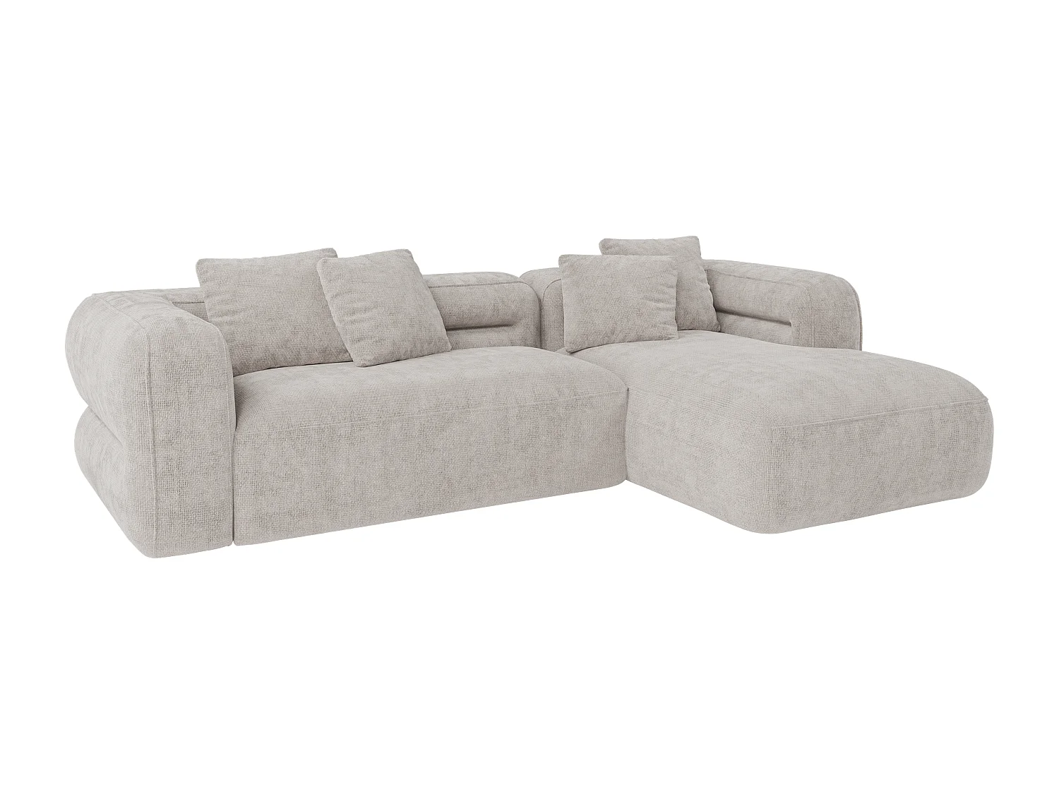 Sofá de canto direito em tecido texturizado cinza-claro - TREVALIS