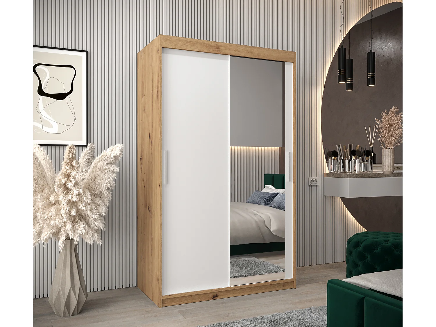 Armário Tokyo 2 com portas de correr 200/150/62 2 puertas (artisan/branco)