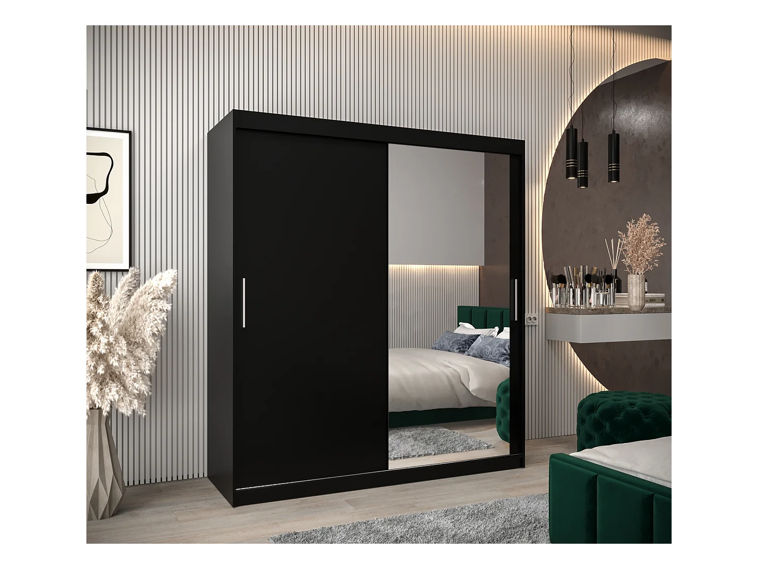 Armoire Tokyo 2 À Portes Coulissantes 200/180/62 2 portes (Noir/Noir)