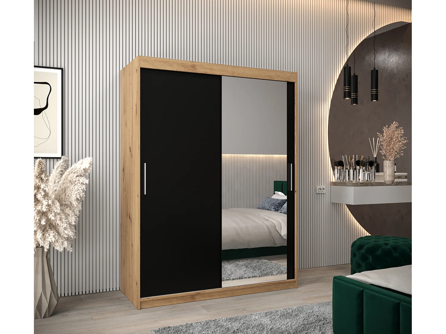 Armoire Tokyo 2 À Portes Coulissantes 200/150/62 2 portes (Artisan/Noir)