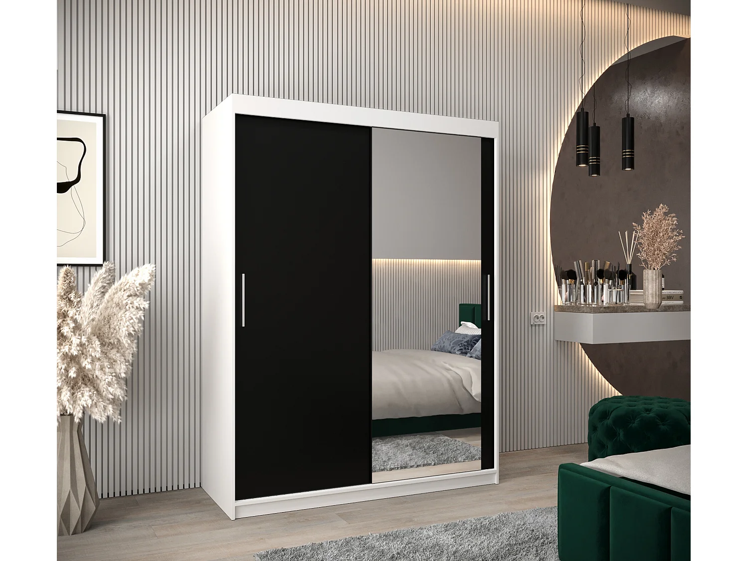 Armoire Tokyo 2 À Portes Coulissantes 200/150/62 2 portes (Blanc/Noir)