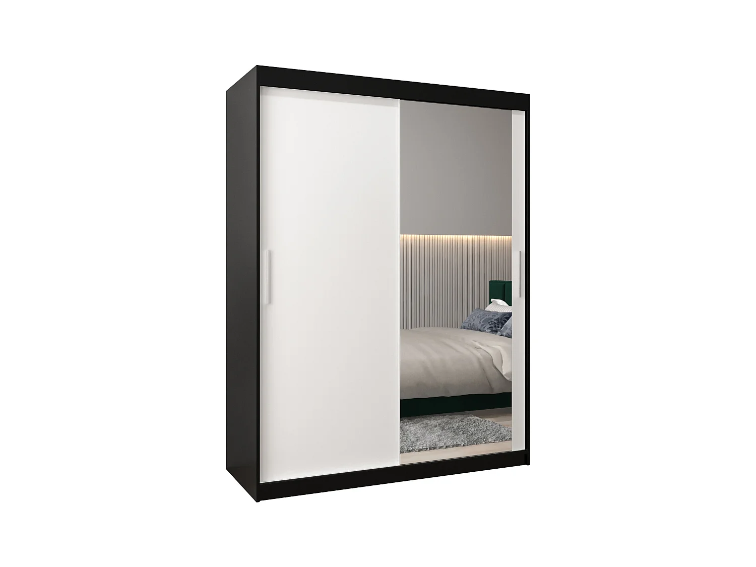 Schwebetürenschrank Tokyo 2 200/150/62 2-Türig (Schwarz/Weiß)