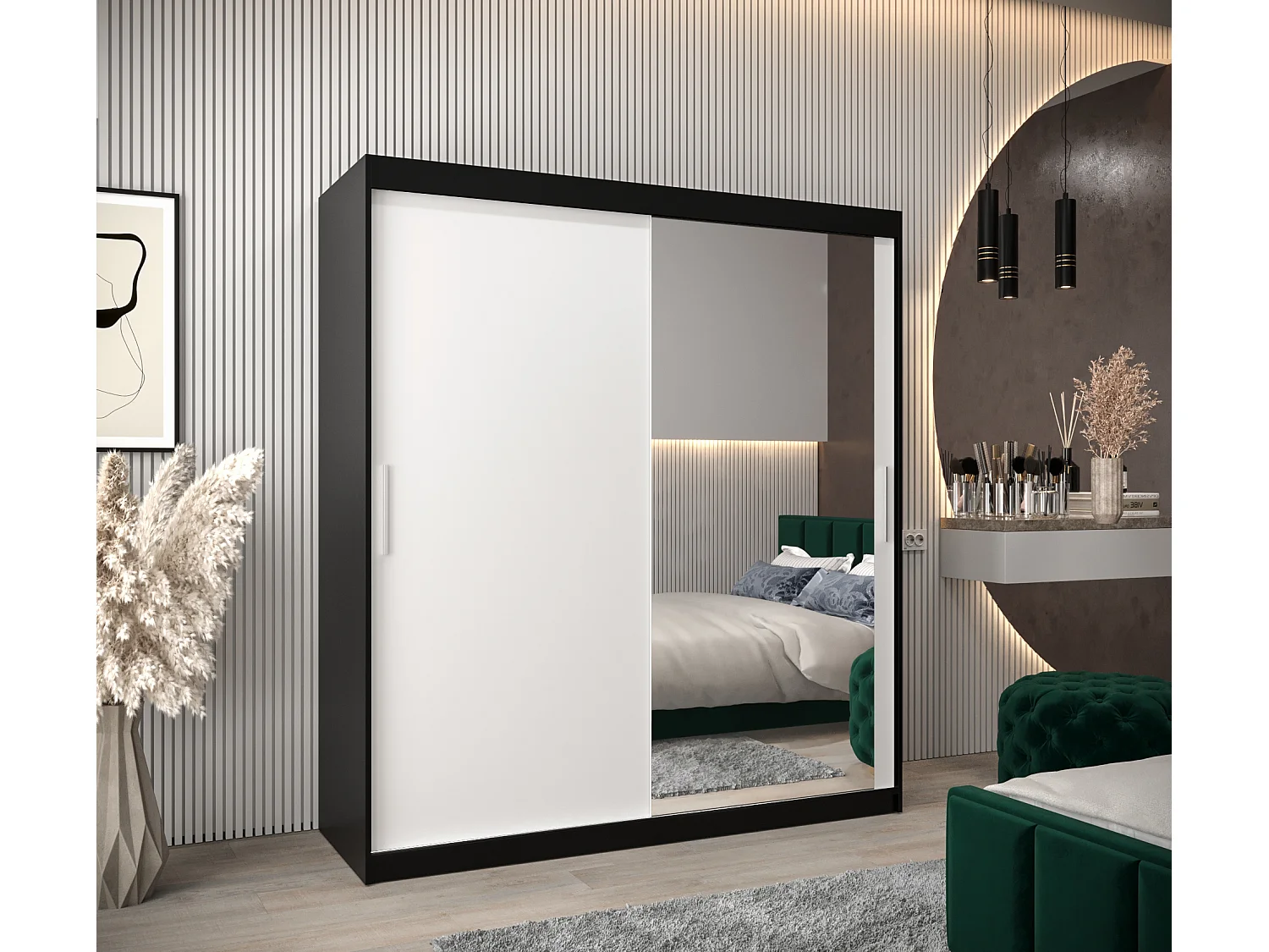 Armoire Tokyo 2 À Portes Coulissantes 200/180/62 2 portes (Noir/Blanc)