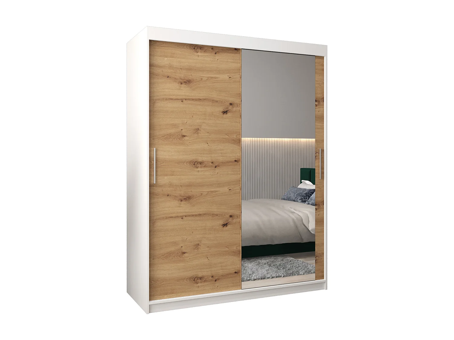 Armoire Tokyo 2 À Portes Coulissantes 200/150/62 2 portes (Blanc/Artisan)