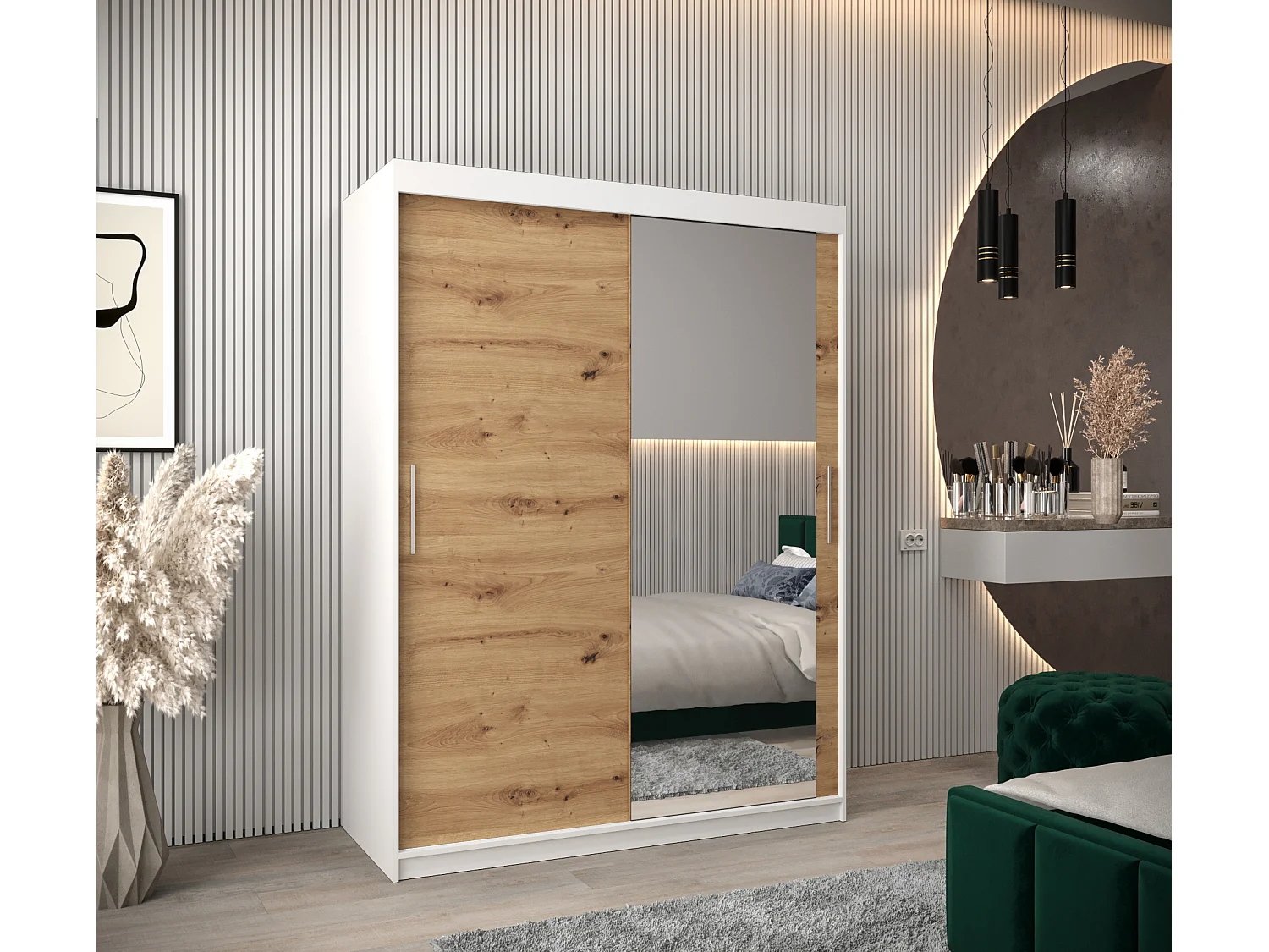 Armoire Tokyo 2 À Portes Coulissantes 200/150/62 2 portes (Blanc/Artisan)