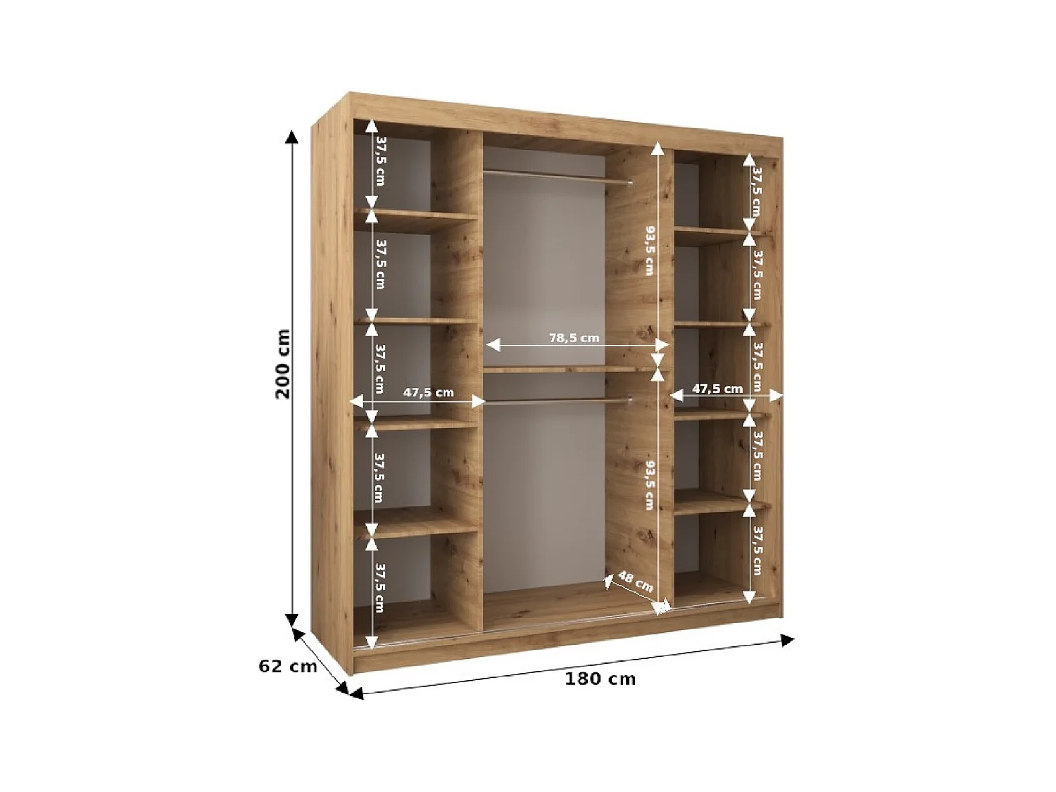 Schwebetürenschrank Tokyo 2 200/180/62 2-Türig (Weiß/Schwarz)
