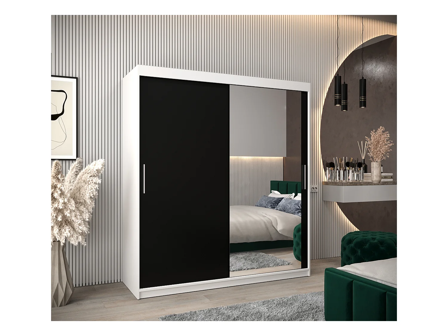 Armoire Tokyo 2 À Portes Coulissantes 200/180/62 2 portes (Blanc/Noir)