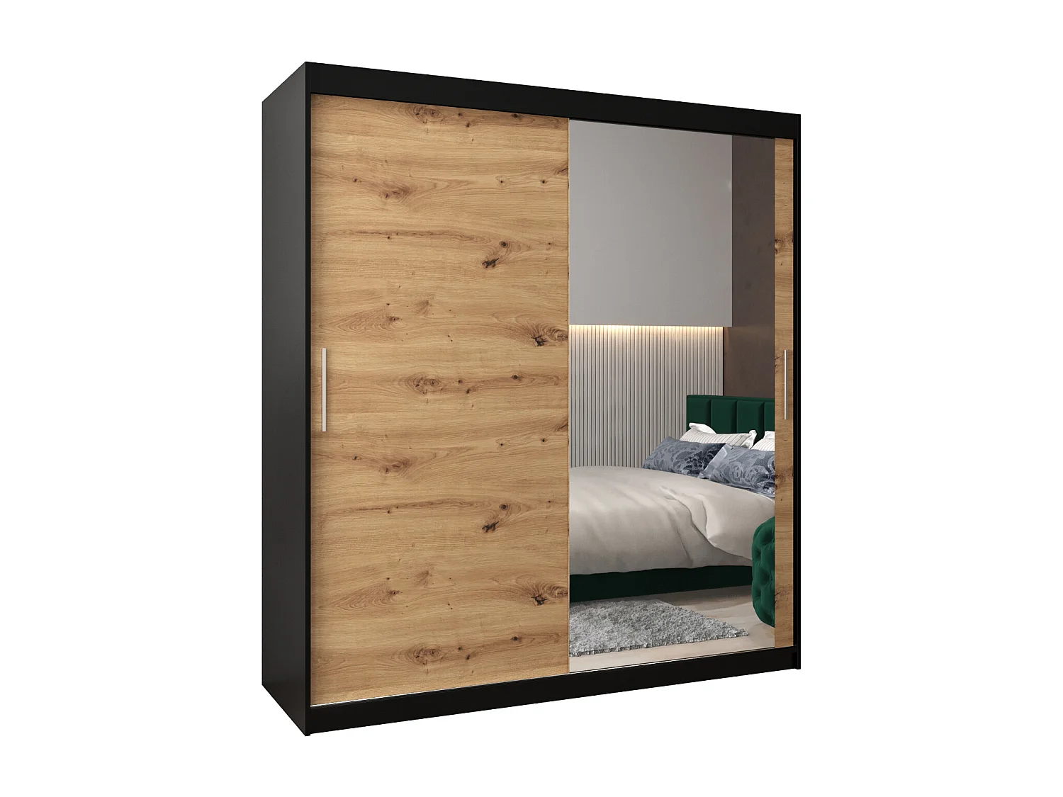 Armoire Tokyo 2 À Portes Coulissantes 200/180/62 2 portes (Noir/Artisan)