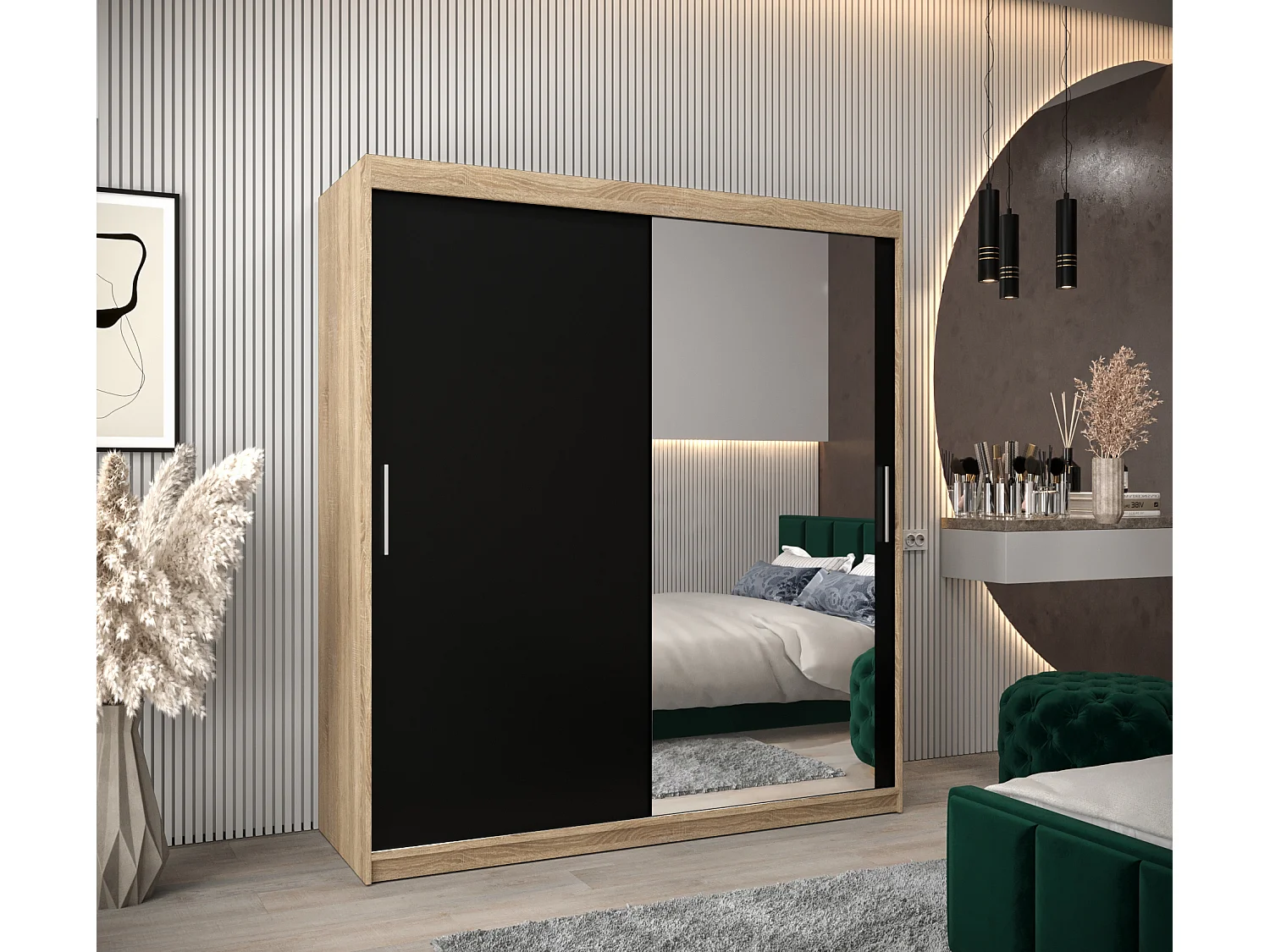 Armoire Tokyo 2 À Portes Coulissantes 200/180/62 2 portes (Sonoma/Noir)