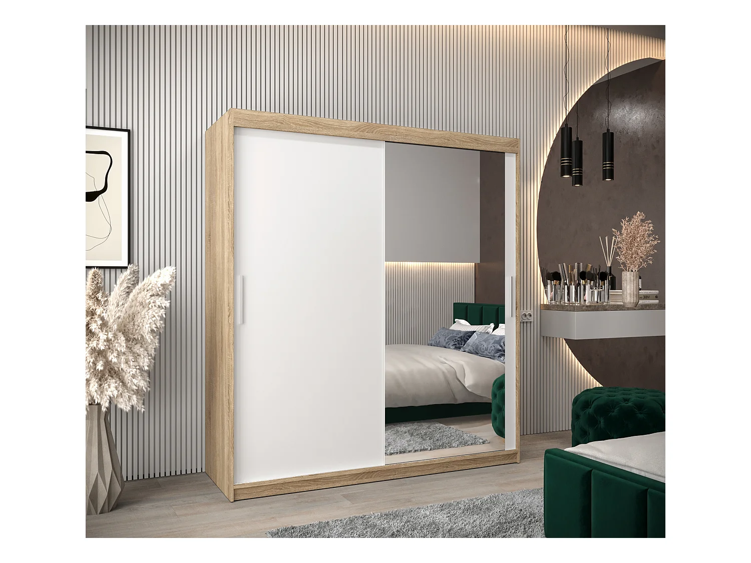 Armoire Tokyo 2 À Portes Coulissantes 200/180/62 2 portes (Sonoma/Blanc)