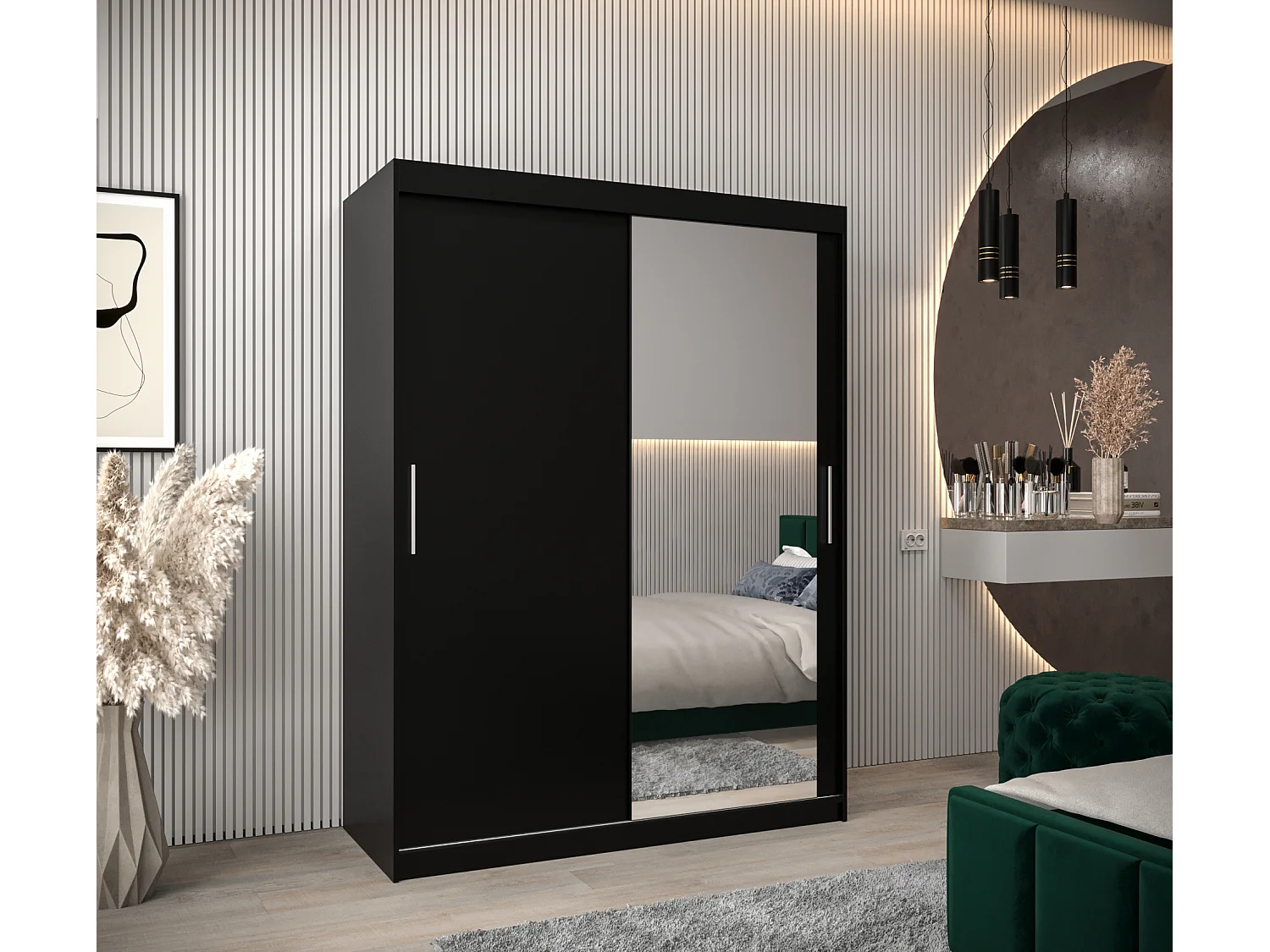 Armoire Tokyo 2 À Portes Coulissantes 200/150/62 2 portes (Noir/Noir)