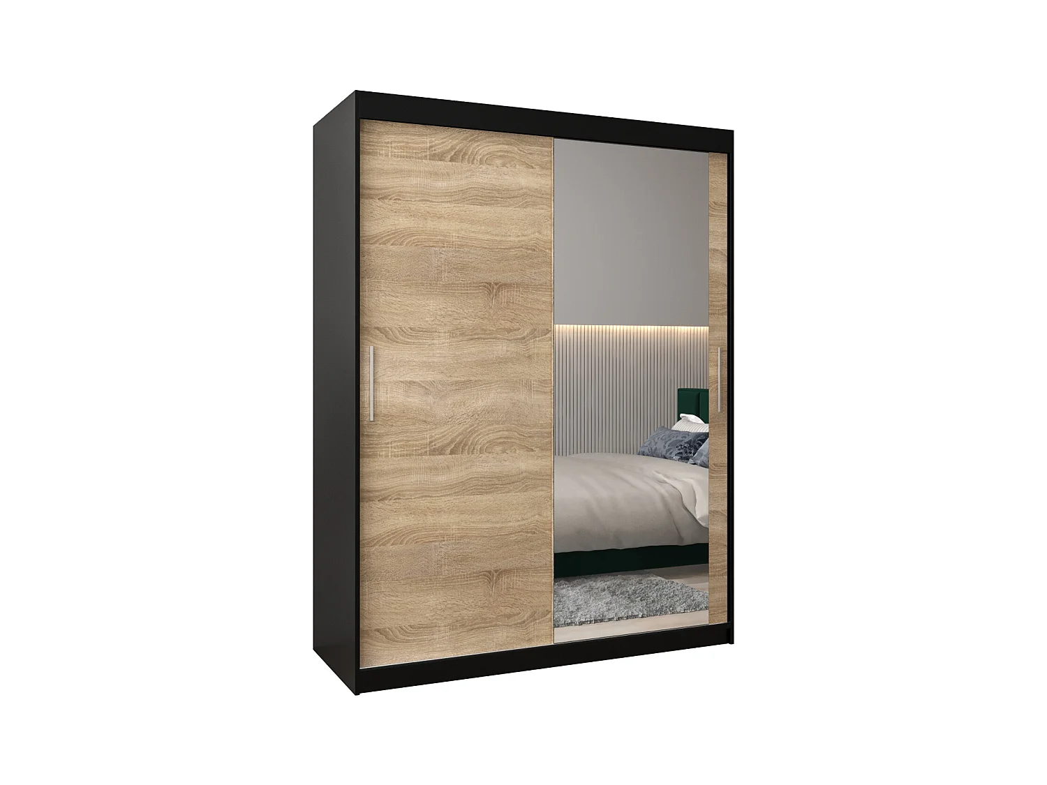 Schwebetürenschrank Tokyo 2 200/150/62 2-Türig (Schwarz/Sonoma)