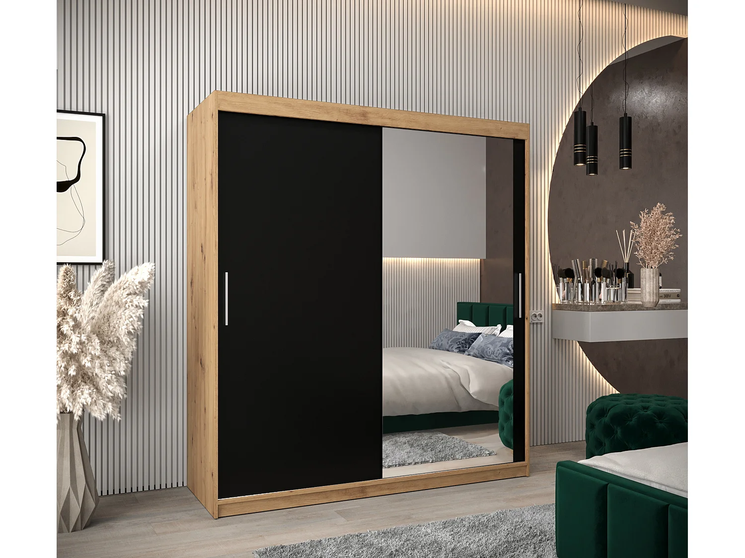 Schwebetürenschrank Tokyo 2 200/180/62 2-Türig (Artisan/Schwarz)