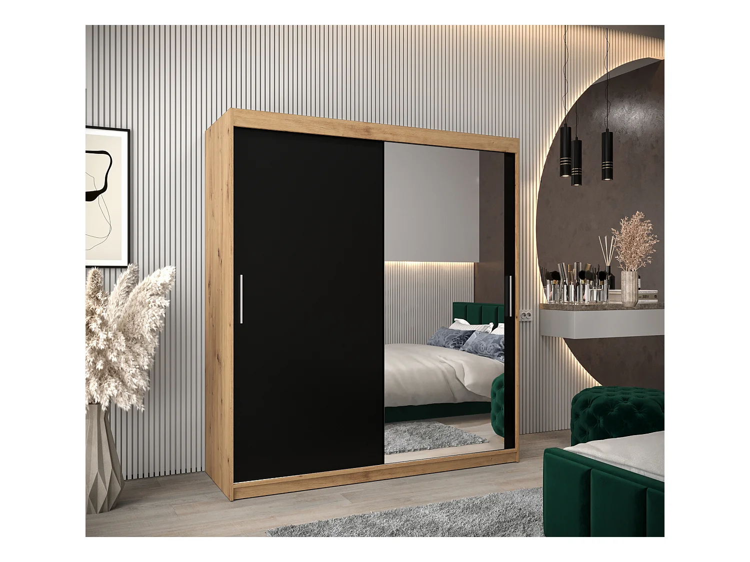 Armoire Tokyo 2 À Portes Coulissantes 200/180/62 2 portes (Artisan/Noir)