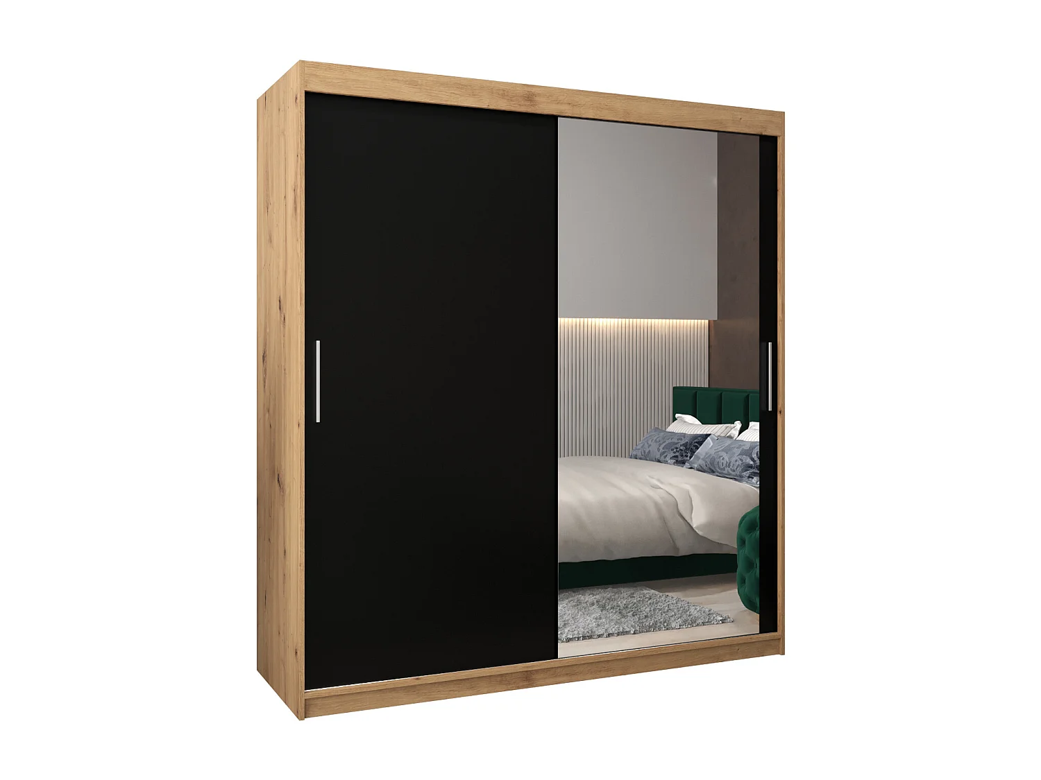 Armoire Tokyo 2 À Portes Coulissantes 200/180/62 2 portes (Artisan/Noir)