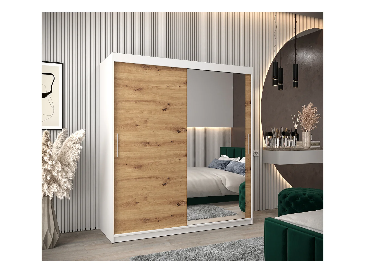 Armoire Tokyo 2 À Portes Coulissantes 200/180/62 2 portes (Blanc/Artisan)