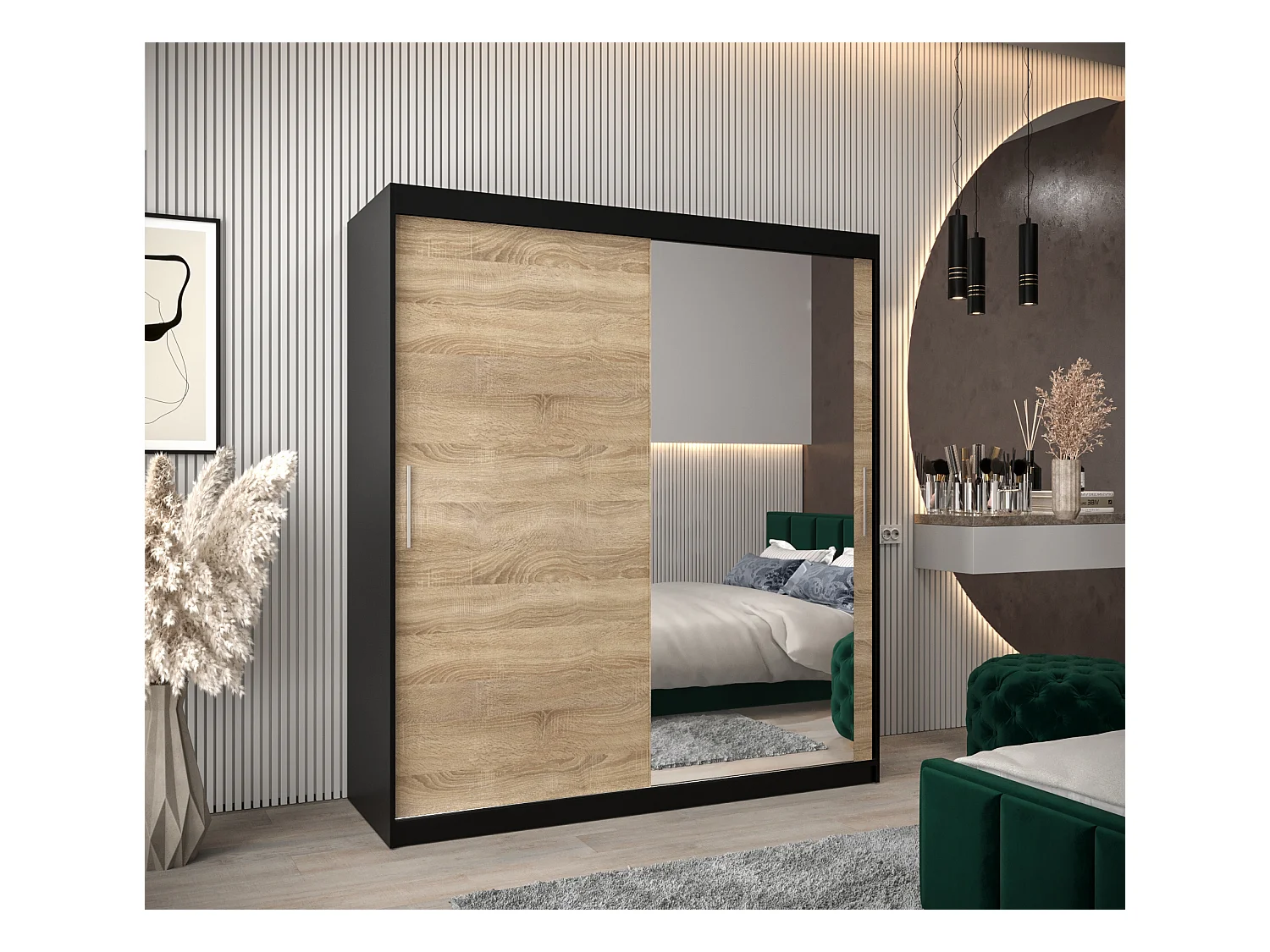 Armoire Tokyo 2 À Portes Coulissantes 200/180/62 2 portes (Noir/Sonoma)