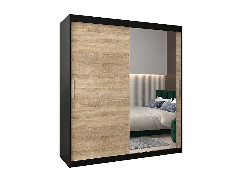 Armoire Tokyo 2 À Portes Coulissantes 200/180/62 2 portes (Noir/Sonoma)