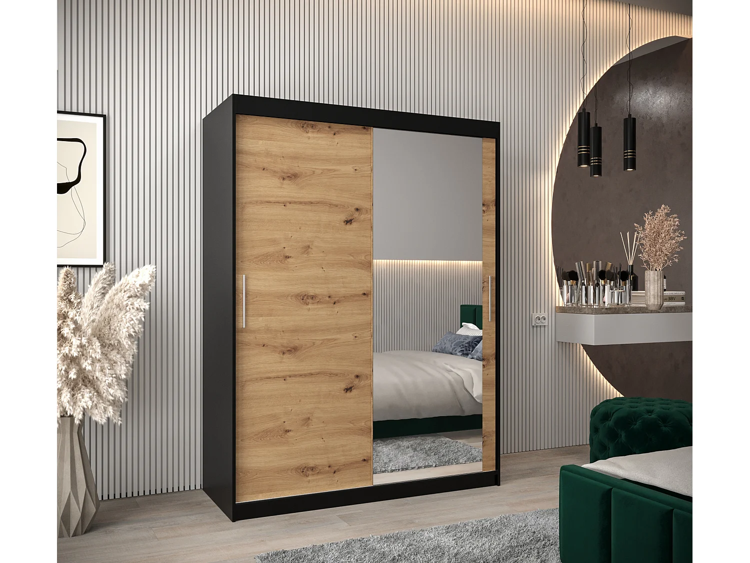 Armoire Tokyo 2 À Portes Coulissantes 200/150/62 2 portes (Noir/Artisan)