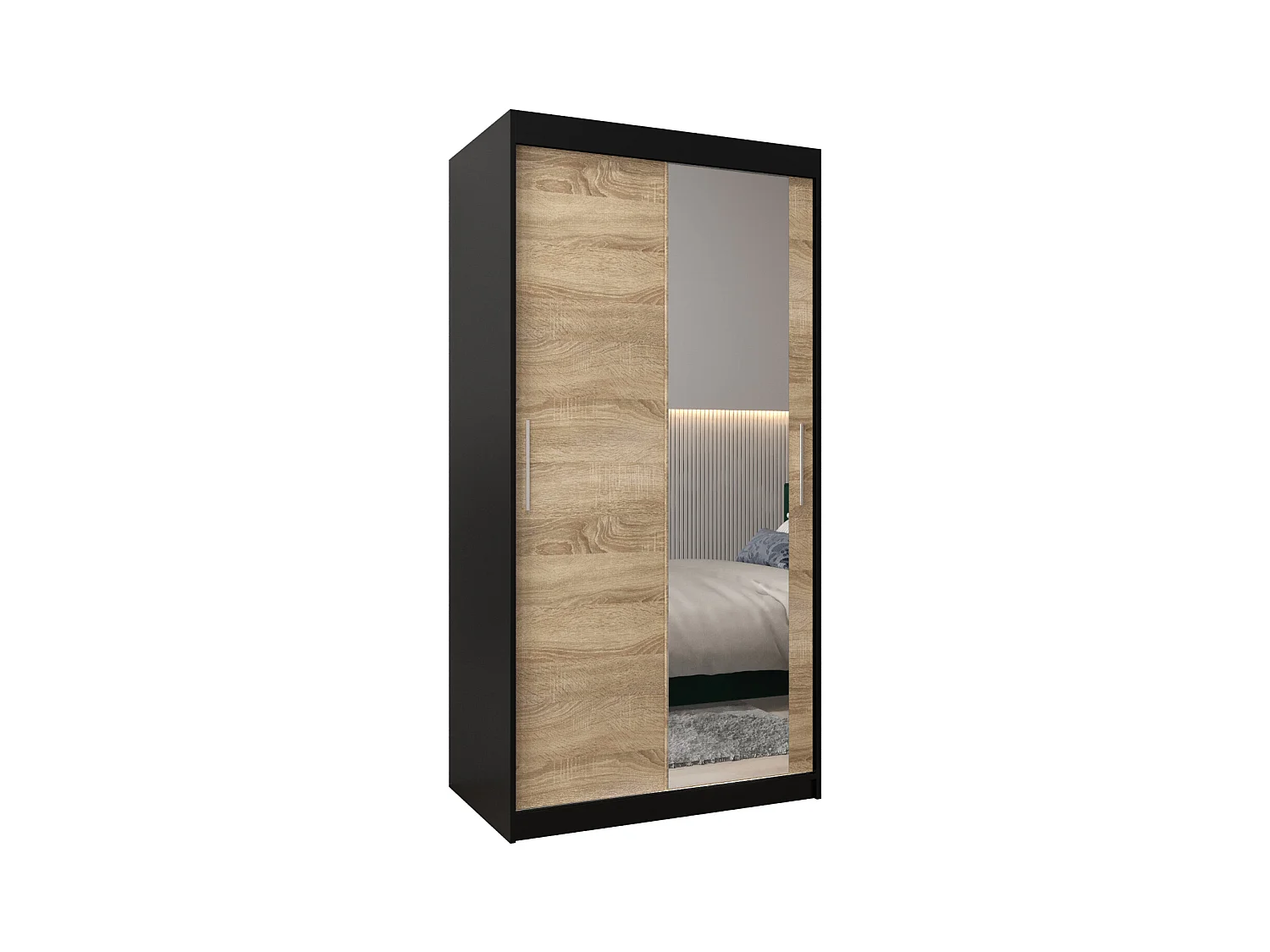 Schwebetürenschrank Tokyo 2 200/100/62 2-Türig (Schwarz/Sonoma)