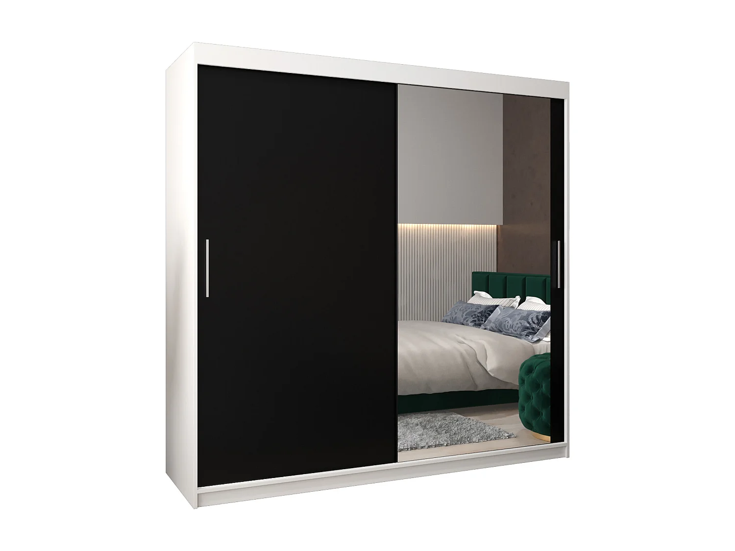 Schwebetürenschrank Tokyo 2 200/200/62 2-Türig (Weiß/Schwarz)