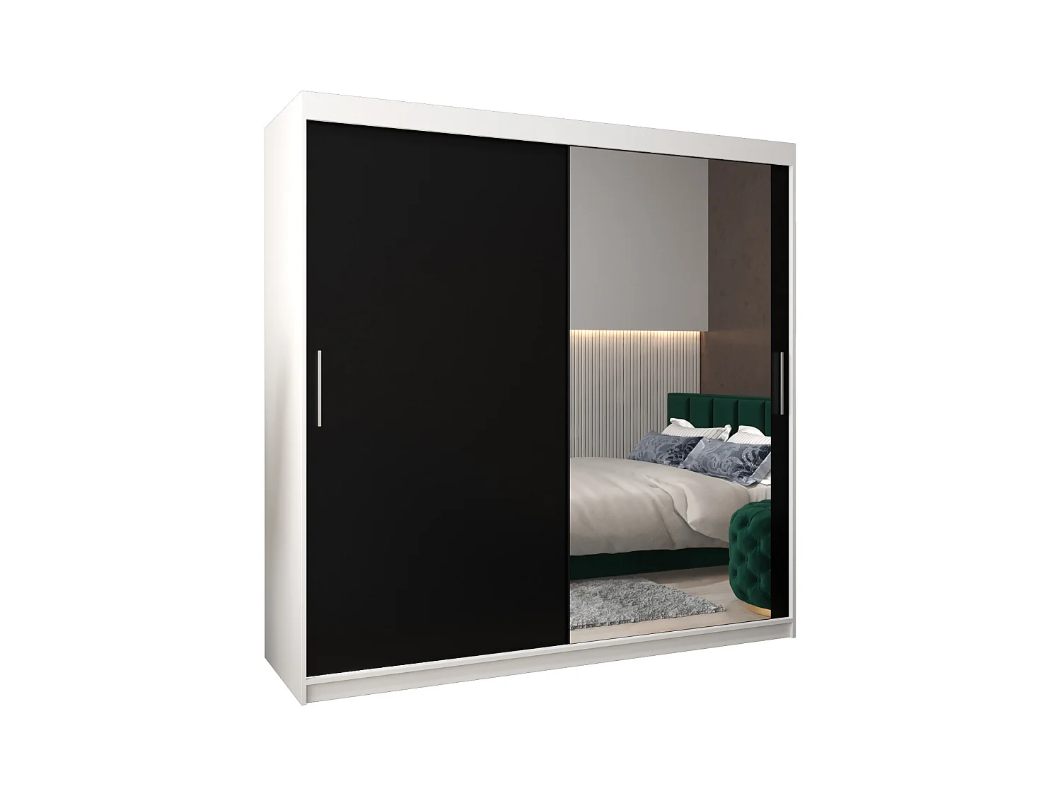 Schwebetürenschrank Tokyo 2 200/200/62 2-Türig (Weiß/Schwarz)