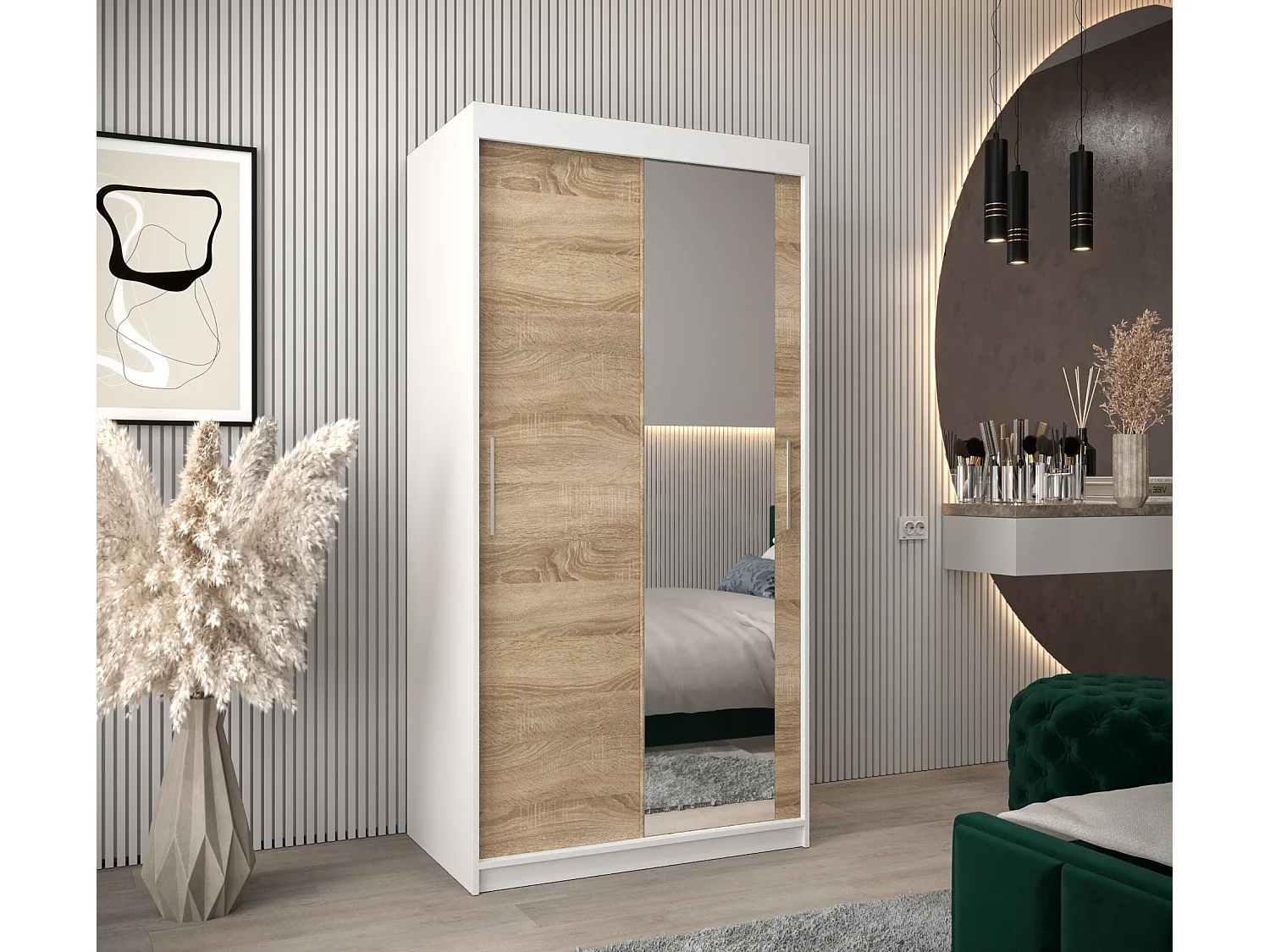 Armoire Tokyo 2 À Portes Coulissantes 200/100/62 2 portes (Blanc/Sonoma)