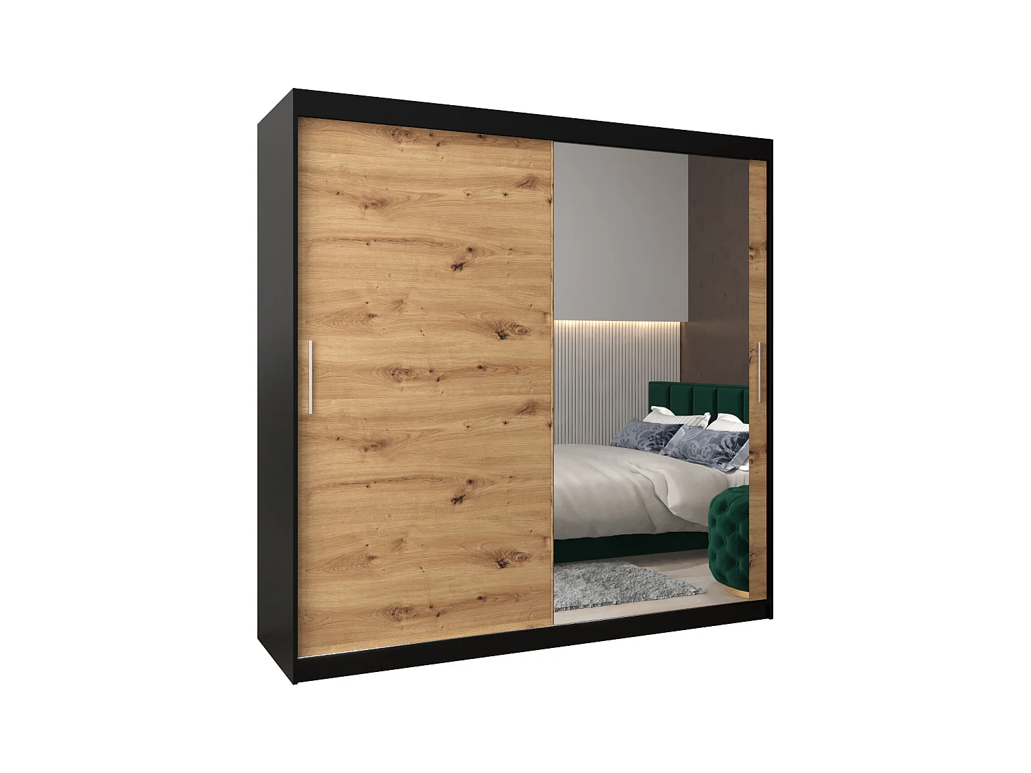 Schwebetürenschrank Tokyo 2 200/200/62 2-Türig (Schwarz/Artisan)
