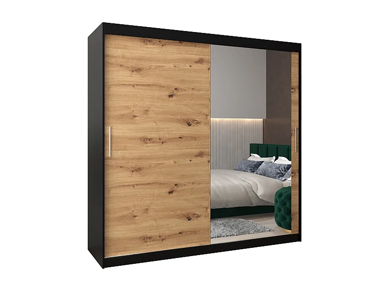 Schwebetürenschrank Tokyo 2 200/200/62 2-Türig (Schwarz/Artisan)