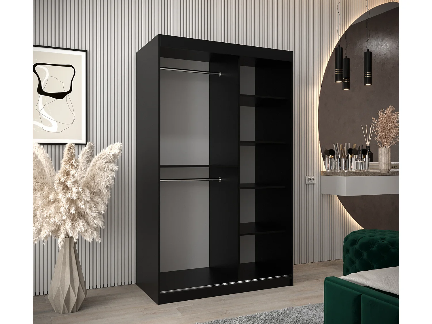 Armoire Tokyo 2 À Portes Coulissantes 200/120/62 2 portes (Noir/Artisan)
