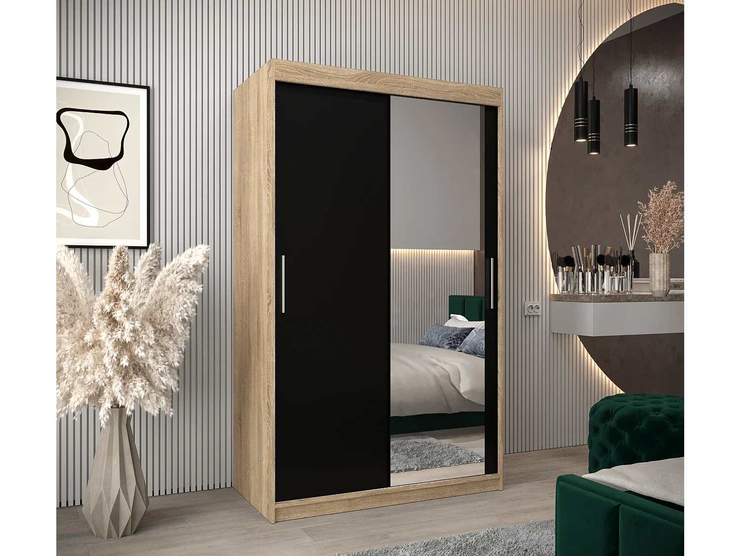 Armoire Tokyo 2 À Portes Coulissantes 200/120/62 2 portes (Sonoma/Noir)