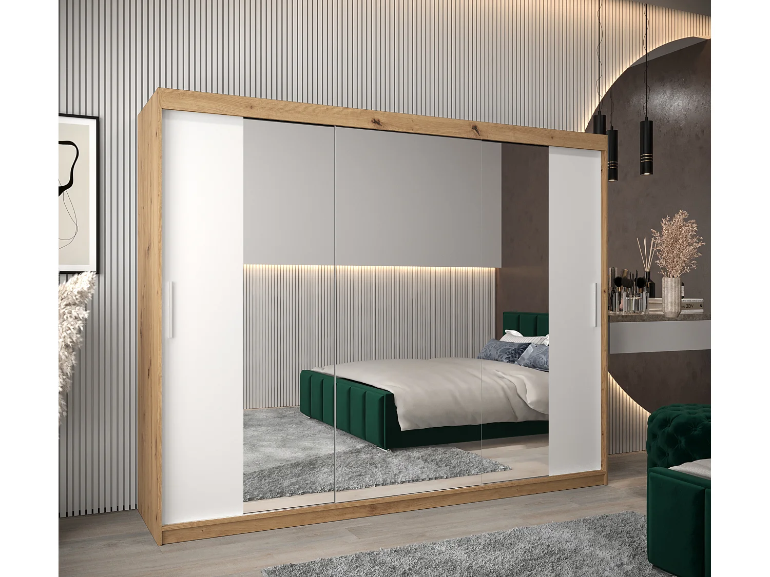 Armoire Tokyo 2 À Portes Coulissantes 200/250/62 3 Portes (Artisan/Blanc)