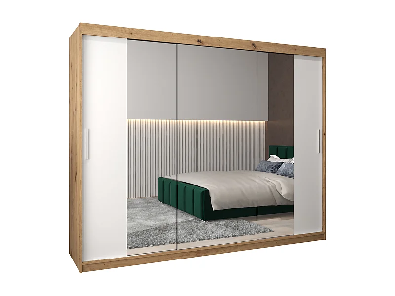 Armoire Tokyo 2 À Portes Coulissantes 200/250/62 3 Portes (Artisan/Blanc)