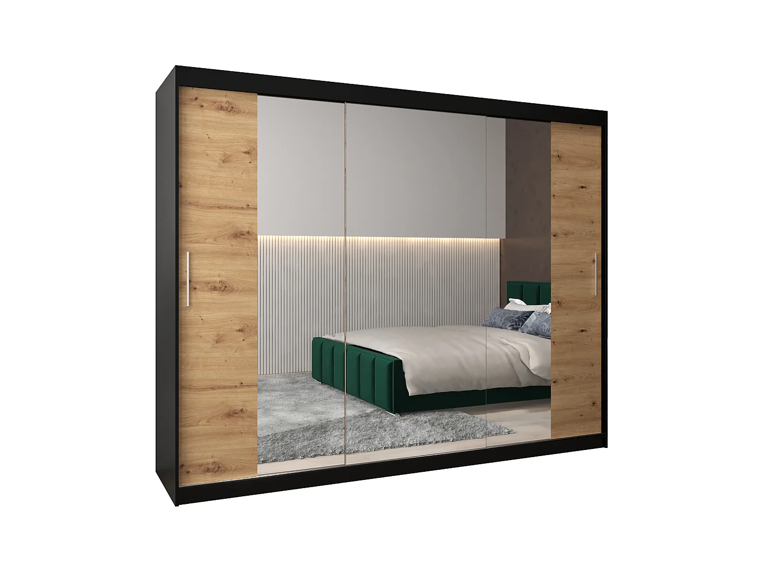 Armadio Tokyo 2 ad ante scorrevoli 200/250/62 3 porte (nero/artisan)