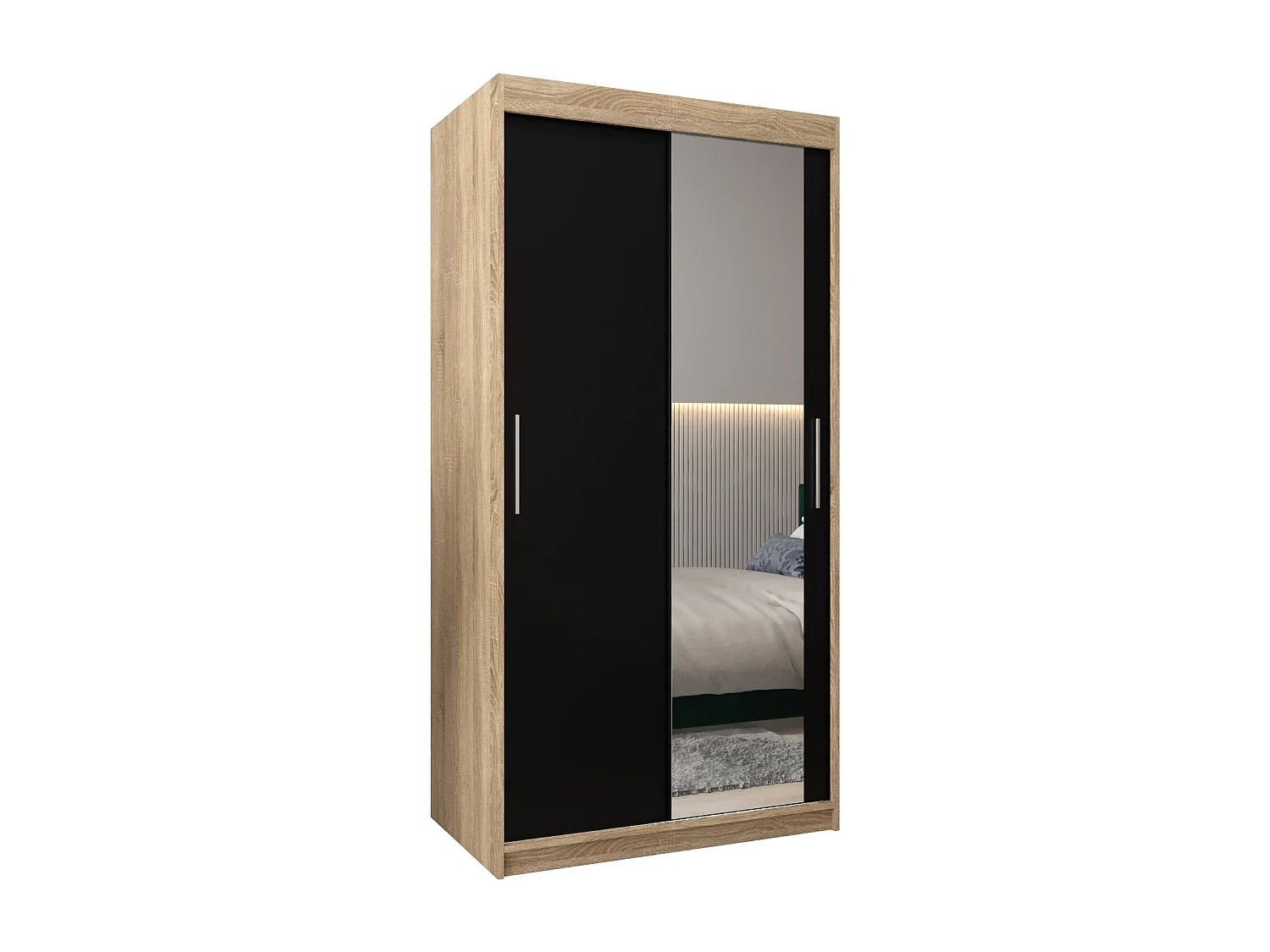 Schwebetürenschrank Tokyo 2 200/100/62 2-Türig (Sonoma/Schwarz)