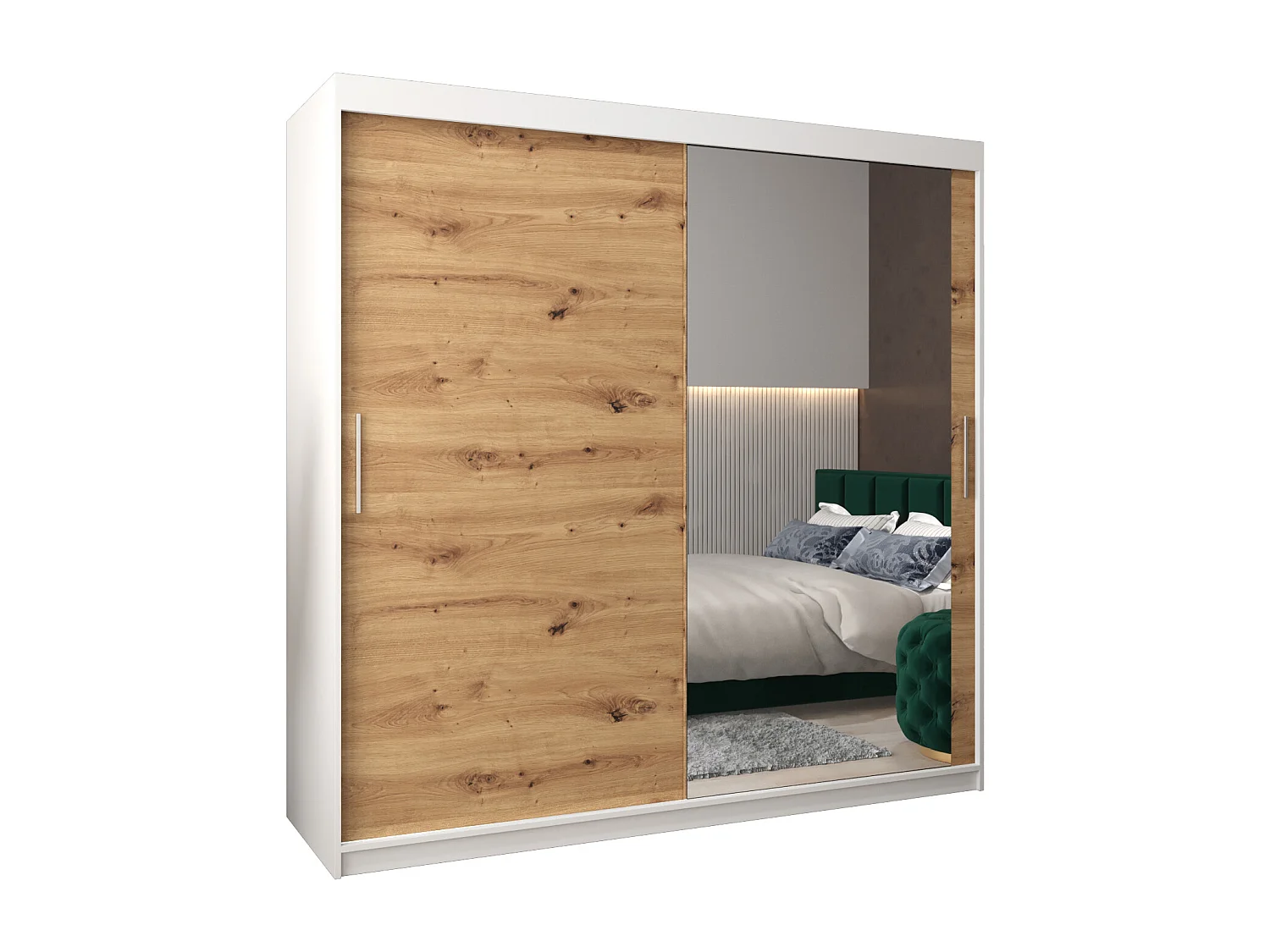 Schwebetürenschrank Tokyo 2 200/200/62 2-Türig (Weiß/Artisan)