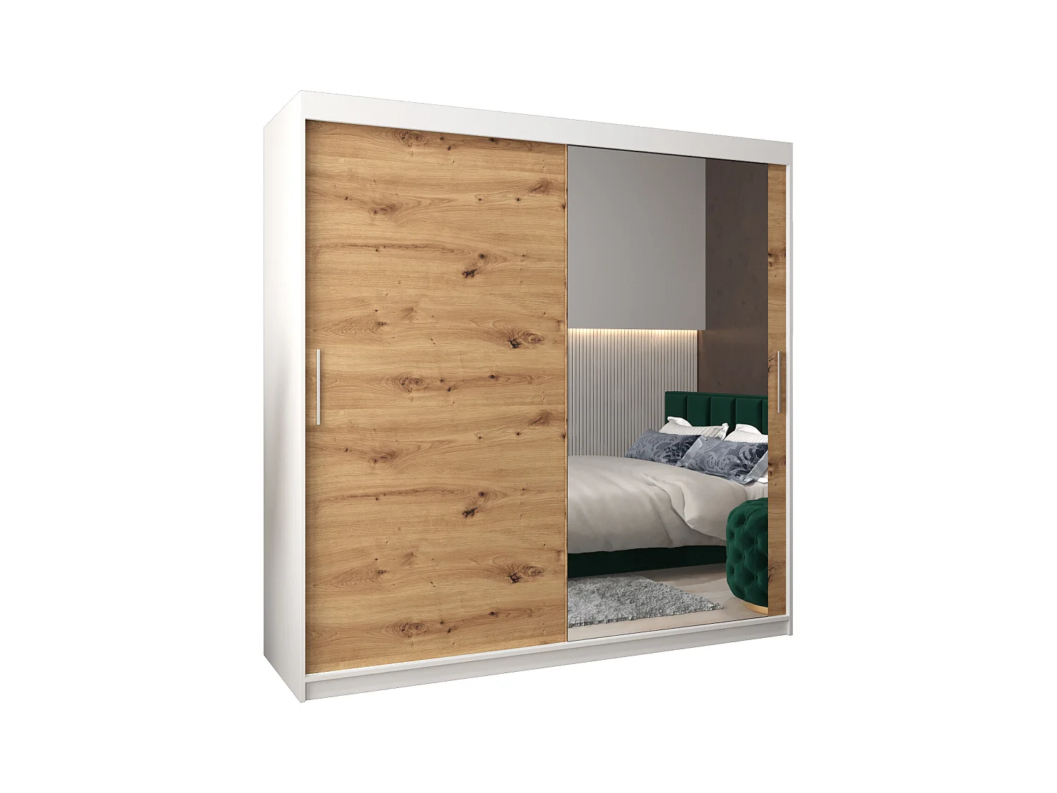 Schwebetürenschrank Tokyo 2 200/200/62 2-Türig (Weiß/Artisan)