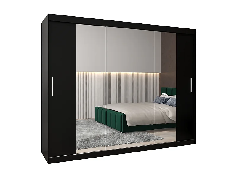 Armoire Tokyo 2 À Portes Coulissantes 200/250/62 3 Portes (Noir/Noir)