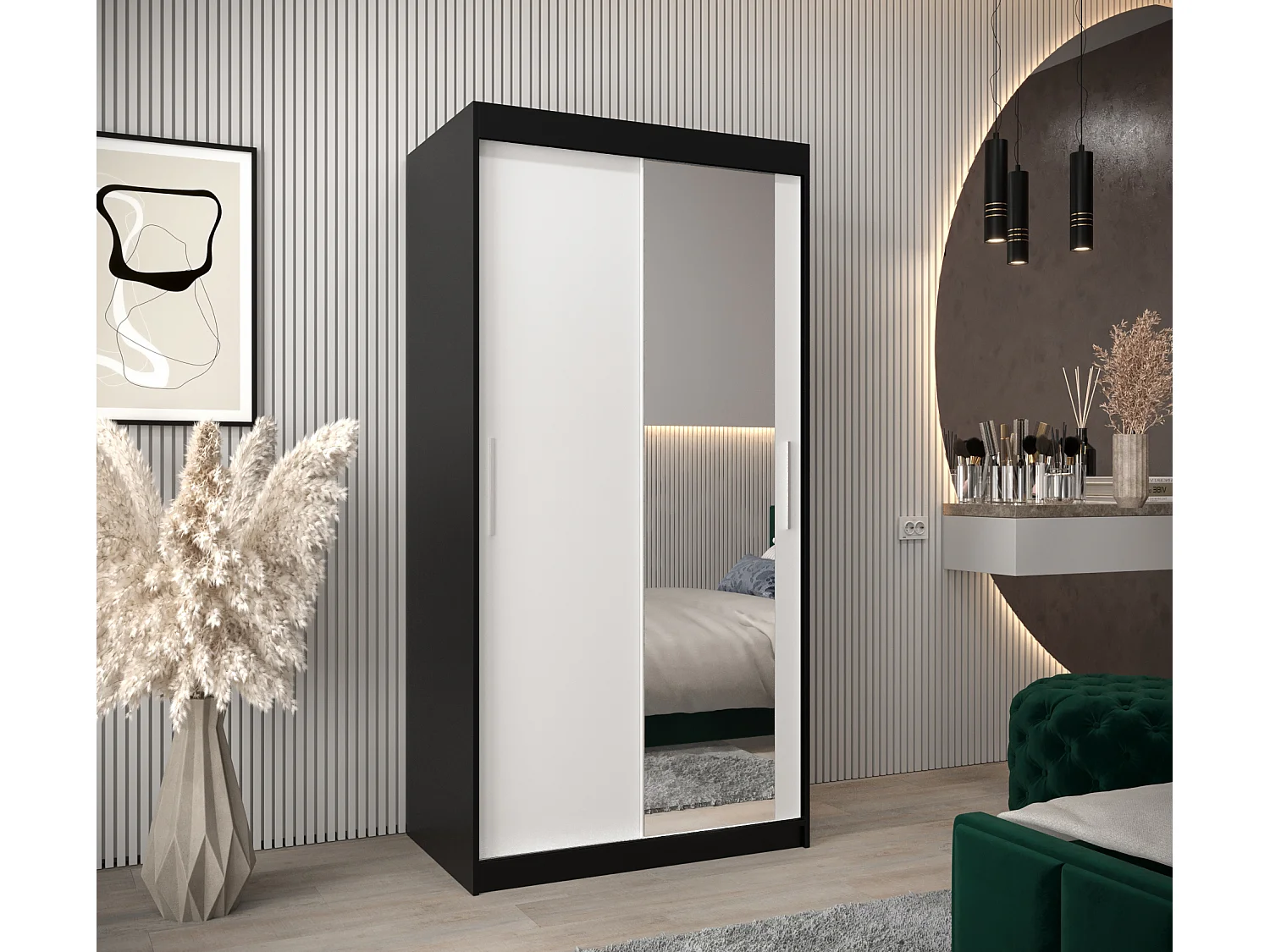 Schwebetürenschrank Tokyo 2 200/100/62 2-Türig (Schwarz/Weiß)