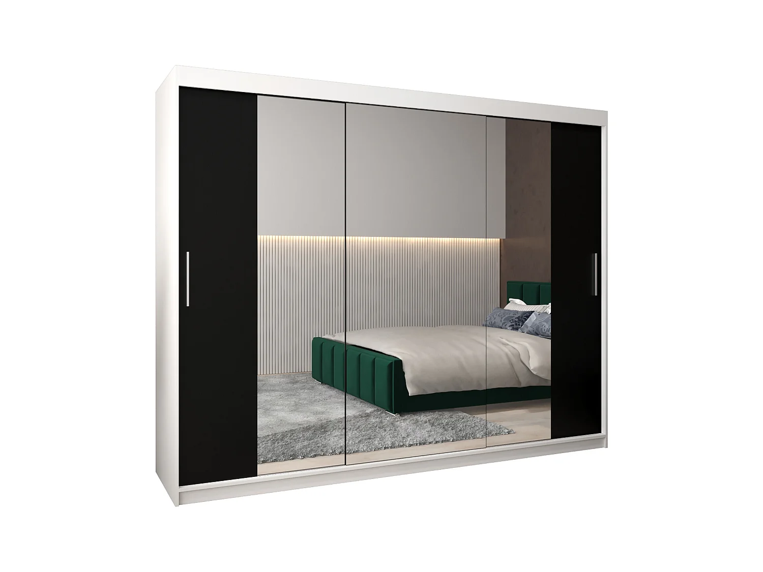 Schwebetürenschrank Tokyo 2 200/250/62 2-Türig (Weiß/Schwarz)