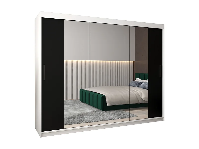 Armoire Tokyo 2 À Portes Coulissantes 200/250/62 3 Portes (Blanc/Noir)