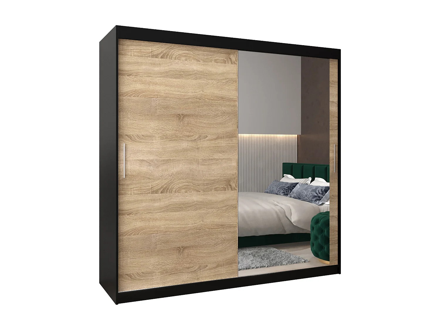 Schwebetürenschrank Tokyo 2 200/200/62 2-Türig (Schwarz/Sonoma)