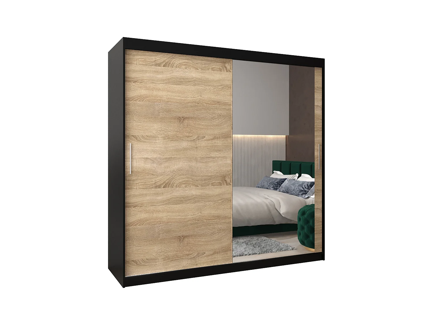 Schwebetürenschrank Tokyo 2 200/200/62 2-Türig (Schwarz/Sonoma)