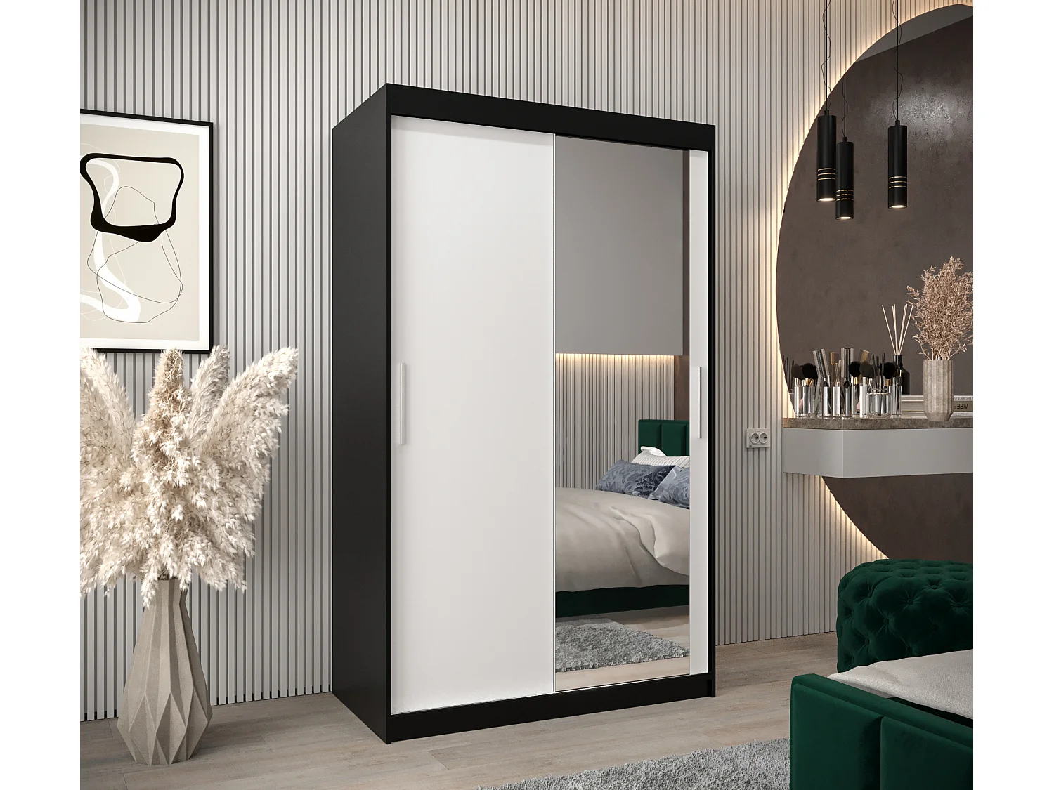 Armoire Tokyo 2 À Portes Coulissantes 200/120/62 2 portes (Noir/Blanc)