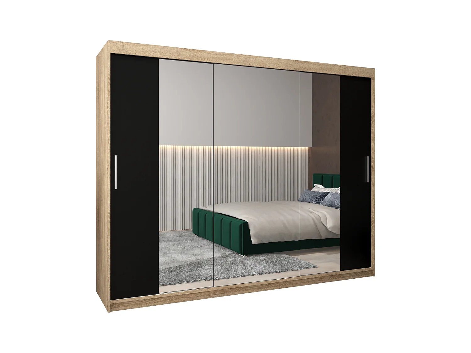 Schwebetürenschrank Tokyo 2 200/250/62 2-Türig (Sonoma/Schwarz)