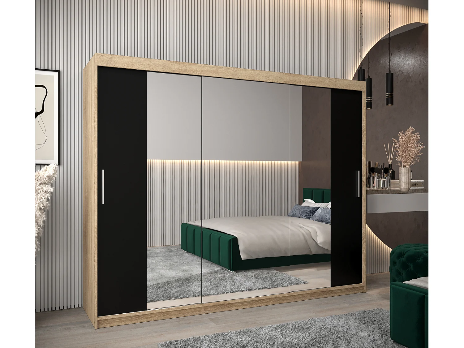 Armoire Tokyo 2 À Portes Coulissantes 200/250/62 3 Portes (Sonoma/Noir)