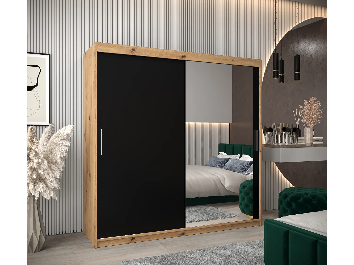 Schwebetürenschrank Tokyo 2 200/200/62 2-Türig (Artisan/Schwarz)