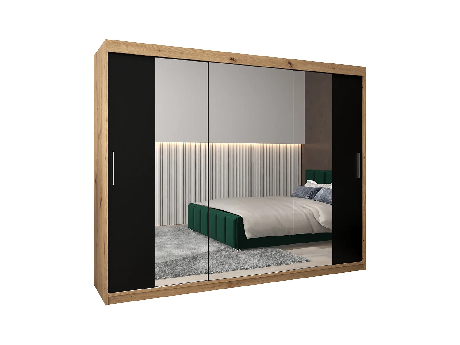 Schwebetürenschrank Tokyo 2 200/250/62 2-Türig (Artisan/Schwarz)