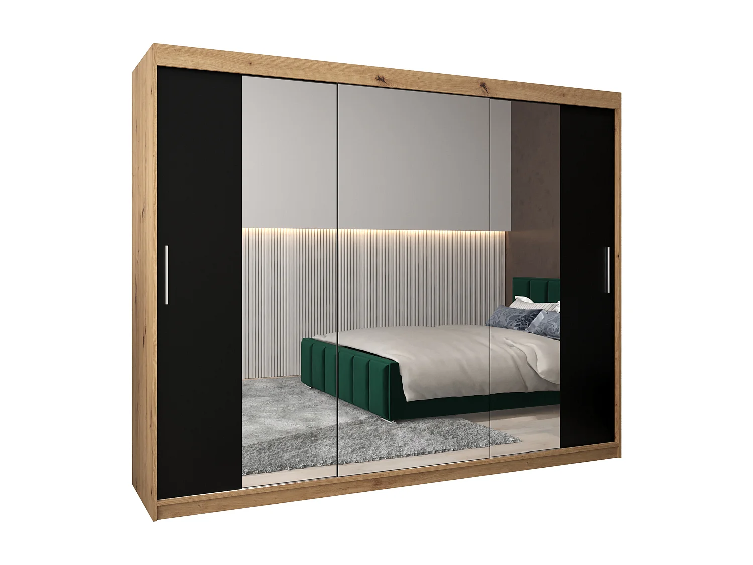 Armoire Tokyo 2 À Portes Coulissantes 200/250/62 3 Portes (Artisan/Noir)