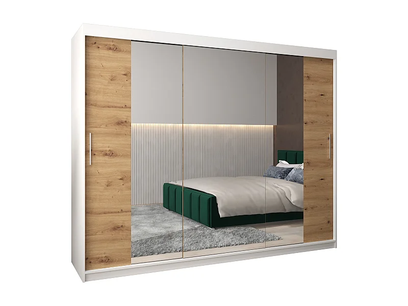 Armoire Tokyo 2 À Portes Coulissantes 200/250/62 3 Portes (Blanc/Artisan)